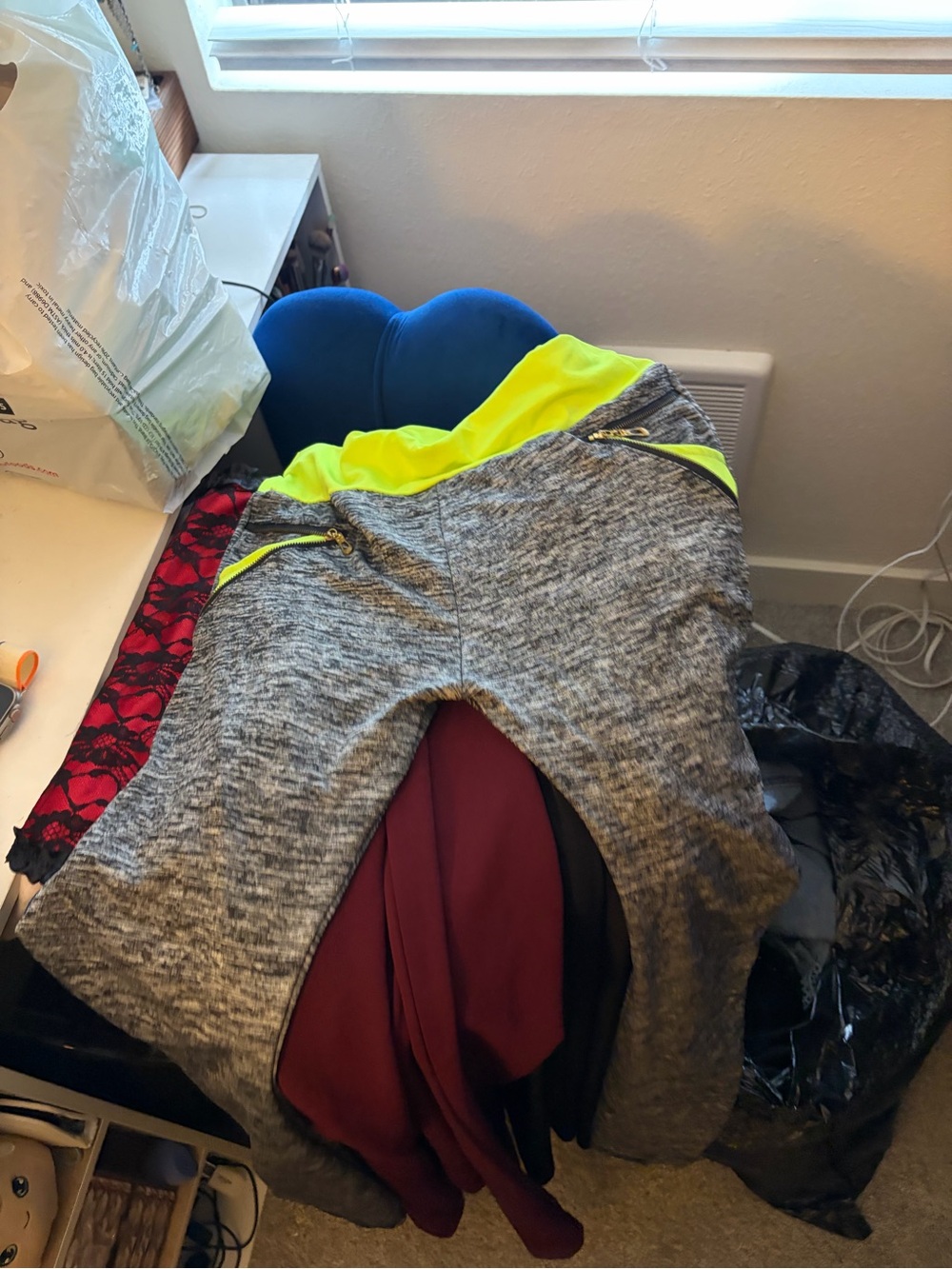 Leggings Depot Heather Gray Leggings with Neon Yellow Trim
